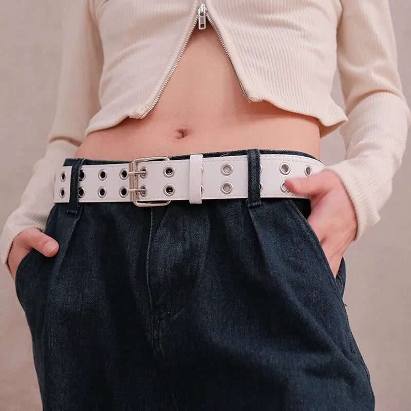Ceinture Tendance Double Trou — Style Y2K Punk Rock, Sans Poinçon, 110 cm MYNELIA