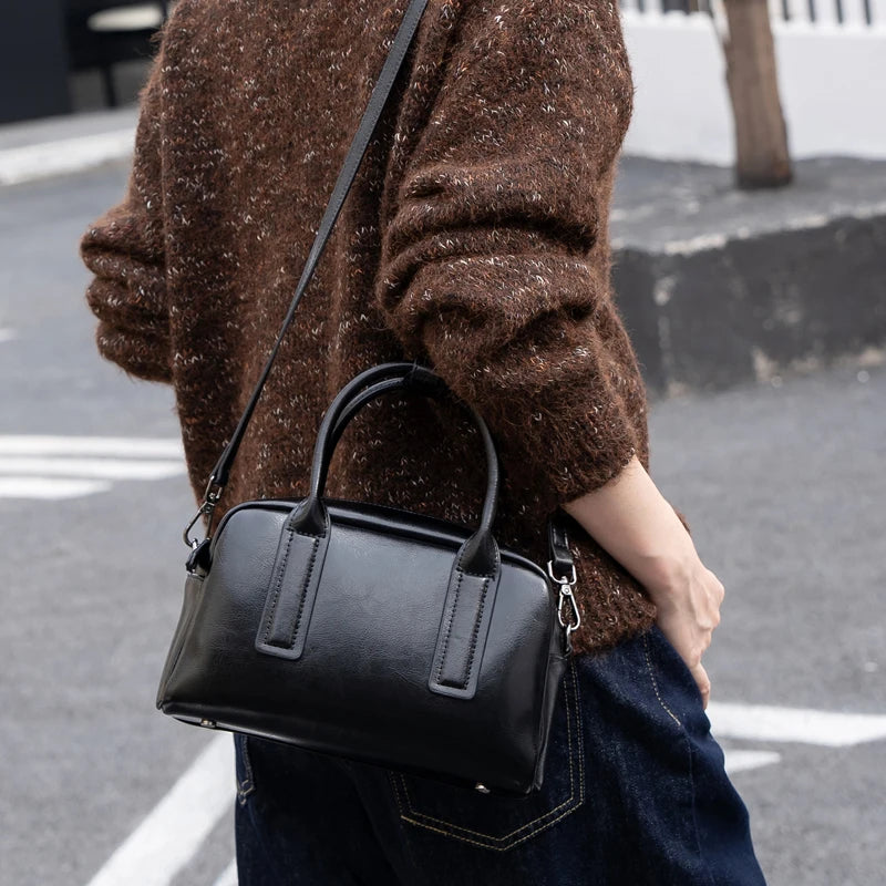 Sac Bowling cuir ciré véritable Femme – Crossbody Luxe