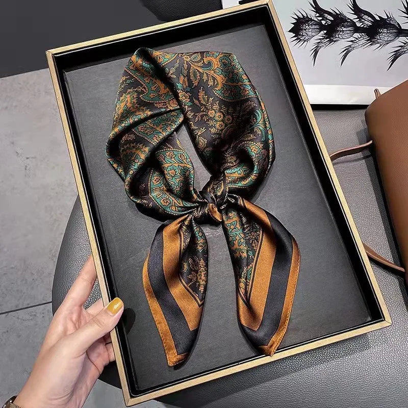Fashion Luxury Brand 70cm Silk Square Scarf Women Satin Neck Tie Female Hair Bandana Headkerchief Shawl Wrap Hijab Echarpe MYNELIA
