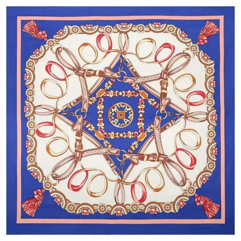 Grand foulard carré à motifs chaînes et brides – 130 × 130 cm