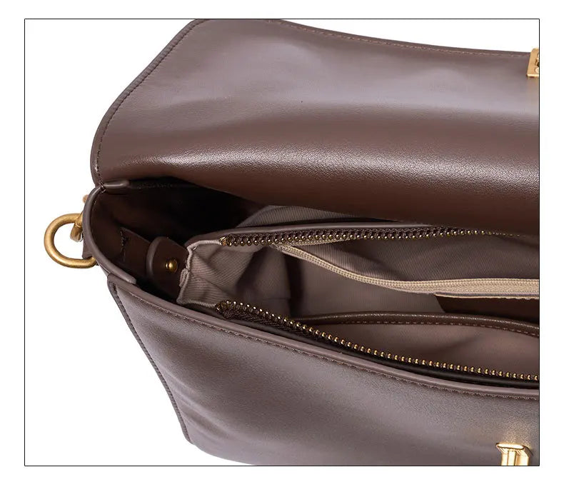 Sac Rabat Cuir Véritable Chaîne Dorée Verrou Flap