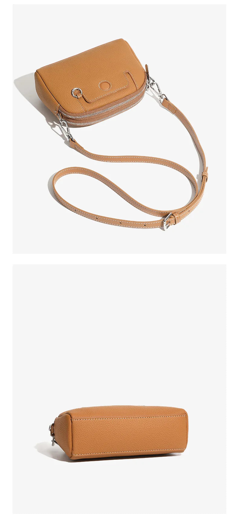 Mini sac coquille femme en cuir de vache véritable – 18 × 6 × 14 cm