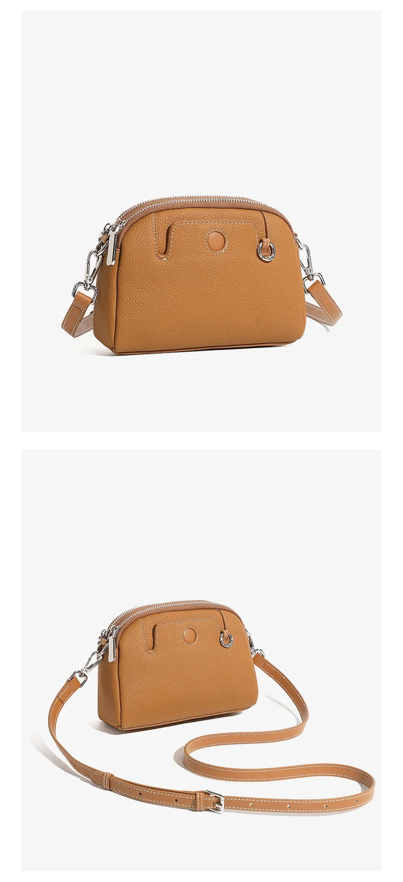 Mini sac coquille femme en cuir de vache véritable – 18 × 6 × 14 cm