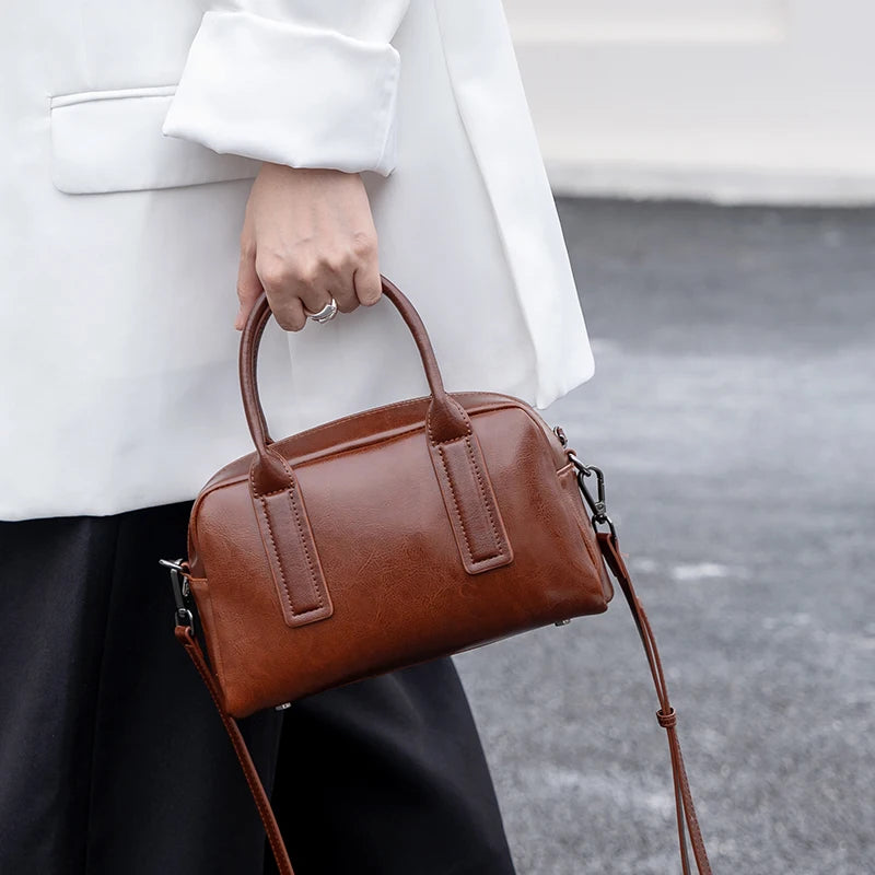 Sac Bowling cuir ciré véritable Femme – Crossbody Luxe