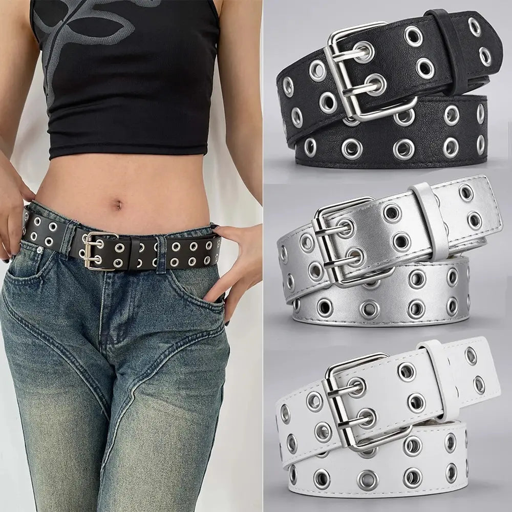 Ceinture Tendance Double Trou — Style Y2K Punk Rock, Sans Poinçon, 110 cm MYNELIA
