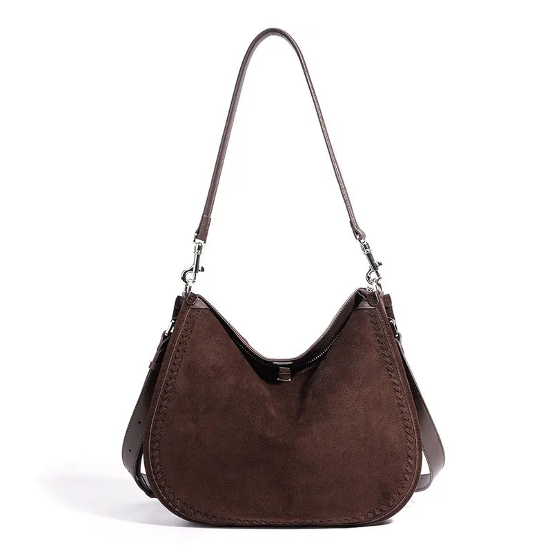 Sac Hobo femme en Suède – Style Vintage,Fermeture Zip,Bandoulière MYNELIA