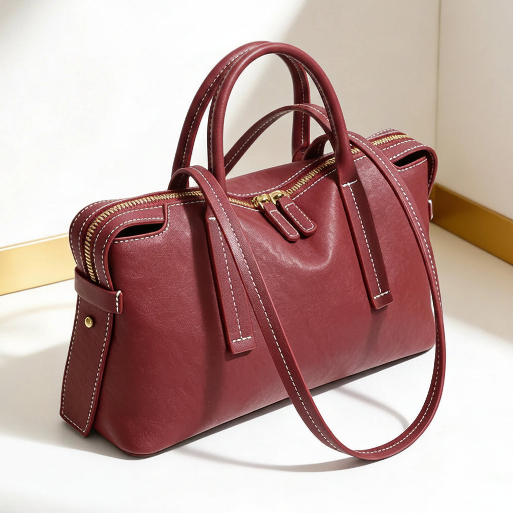 Sac Bowling cuir véritable Double anse – Élégance & Initiales Personnalisées