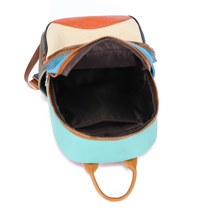 Sac à dos Cuir Véritable Patchwork Coloré – Multi-Poches