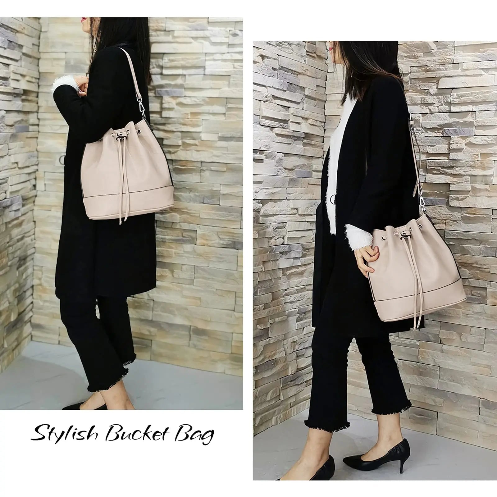 Sac seau Femme en cuir PU Froncé – Cordon & Fermeture Magnétique MYNELIA