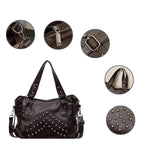 Niet Punk Handtaschen mit großem Fassungsvermögen Hochwertige Robuste Weiche Leder Casual Tragetasche Schulter Umhängetaschen Täglich Pendeln Reisen