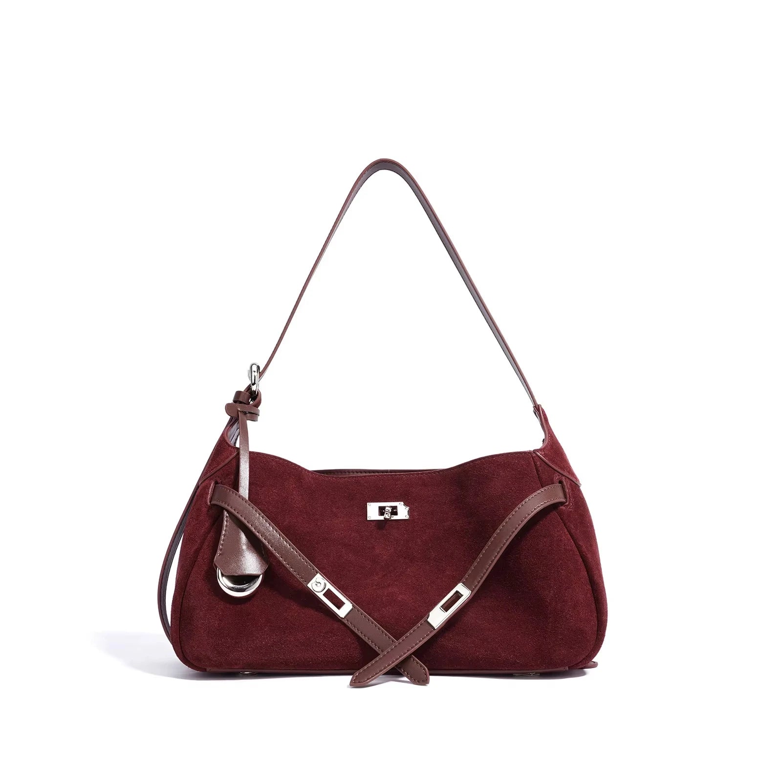 Sac à main en cuir véritable demi-Lune-Fermeture tourniquet MYNELIA