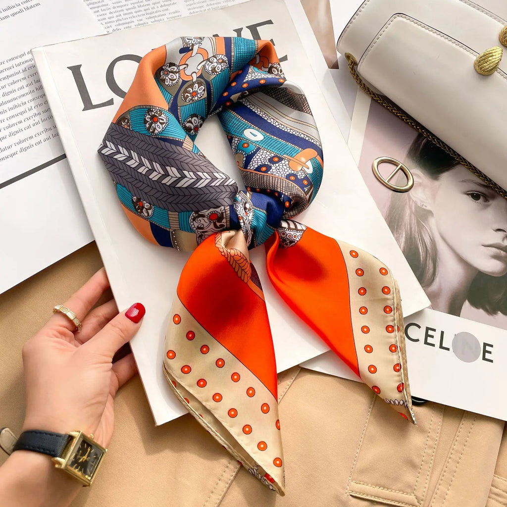 70cm Neckerchief Female Luxury Square Scarf for Women Silk Feeling Shawl Satin Hijab Wraps Hair Bands Ribbon Headband Bandann MYNELIA