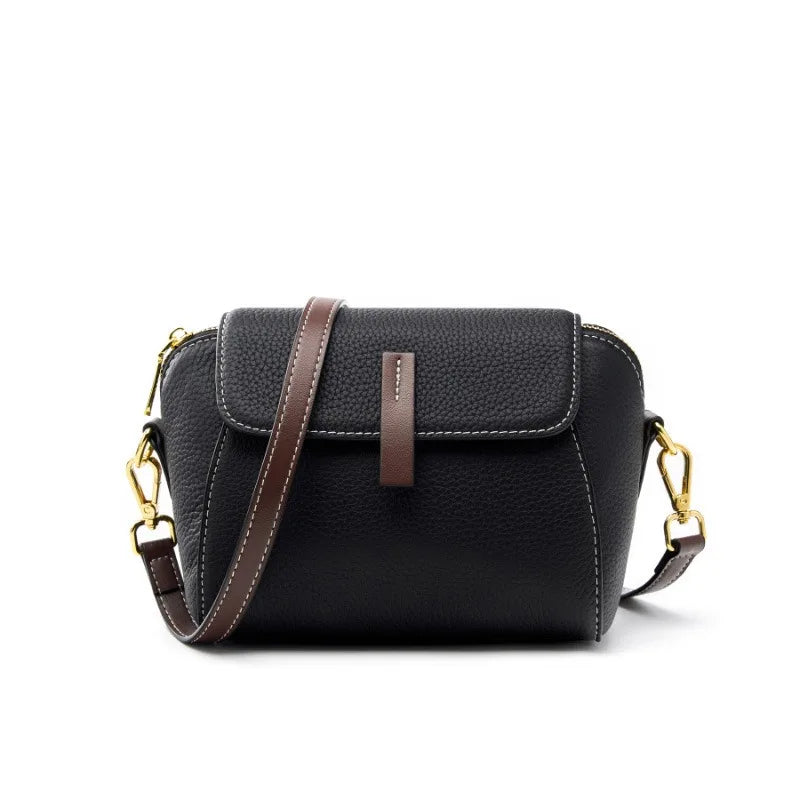 Sac bandoulière en cuir de vache véritable-Fermeture Zip & Finitions dorées MYNELIA