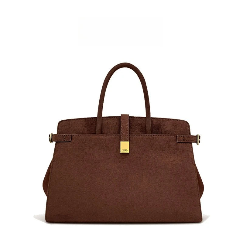 Sac à main imitation suède – Forme cabas bandoulière femme, finitions dorées MYNELIA