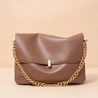 Sac Rabat Cuir Véritable Chaîne Dorée Verrou Flap