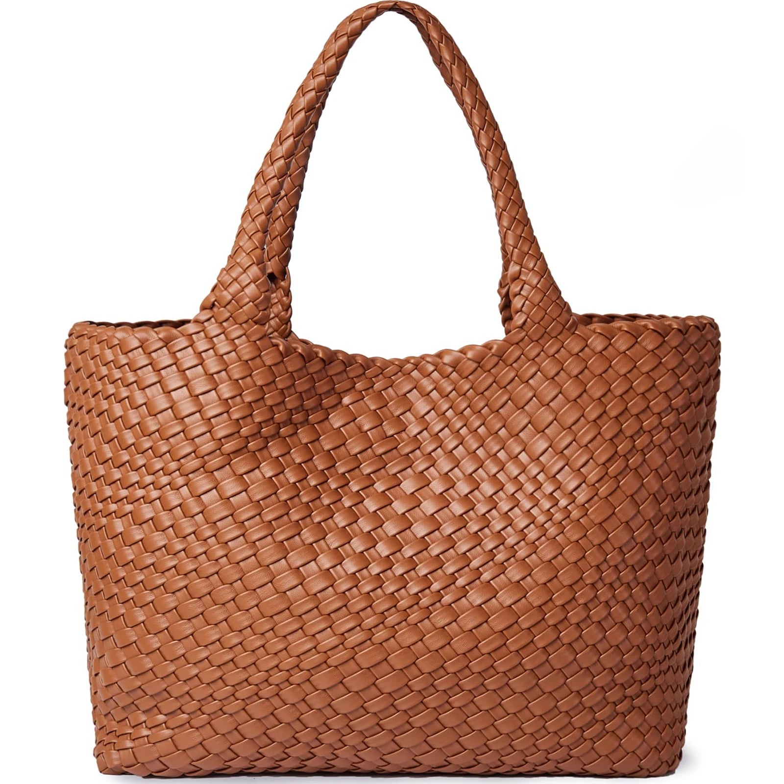 Sac Tote tressé en cuir PU vegan – Artisanal, Fermeture Hasp