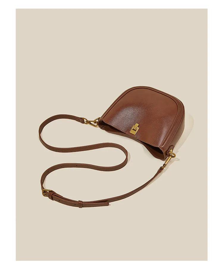 Sac en Cuir Véritable  Rabat Hasp 3 Poches Croisé Vintage