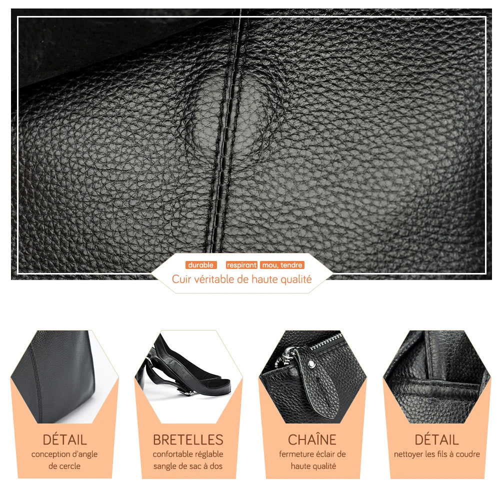 Sac à dos femme en cuir véritable – Anti-Vol, Grande Capacité MYNELIA