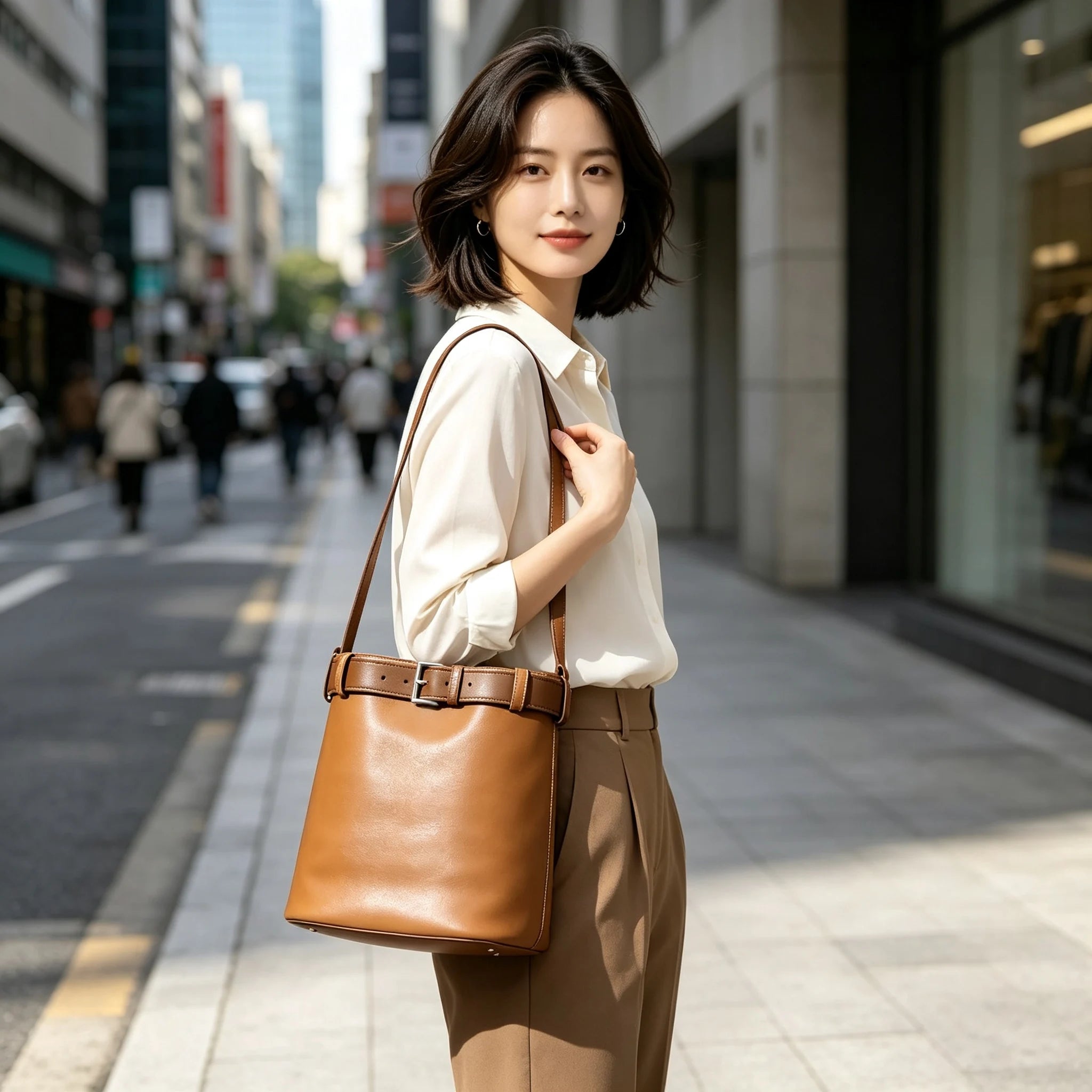 Sac en cuir cuir d’agneau véritable Femme – Doublure fourrure style luxe
