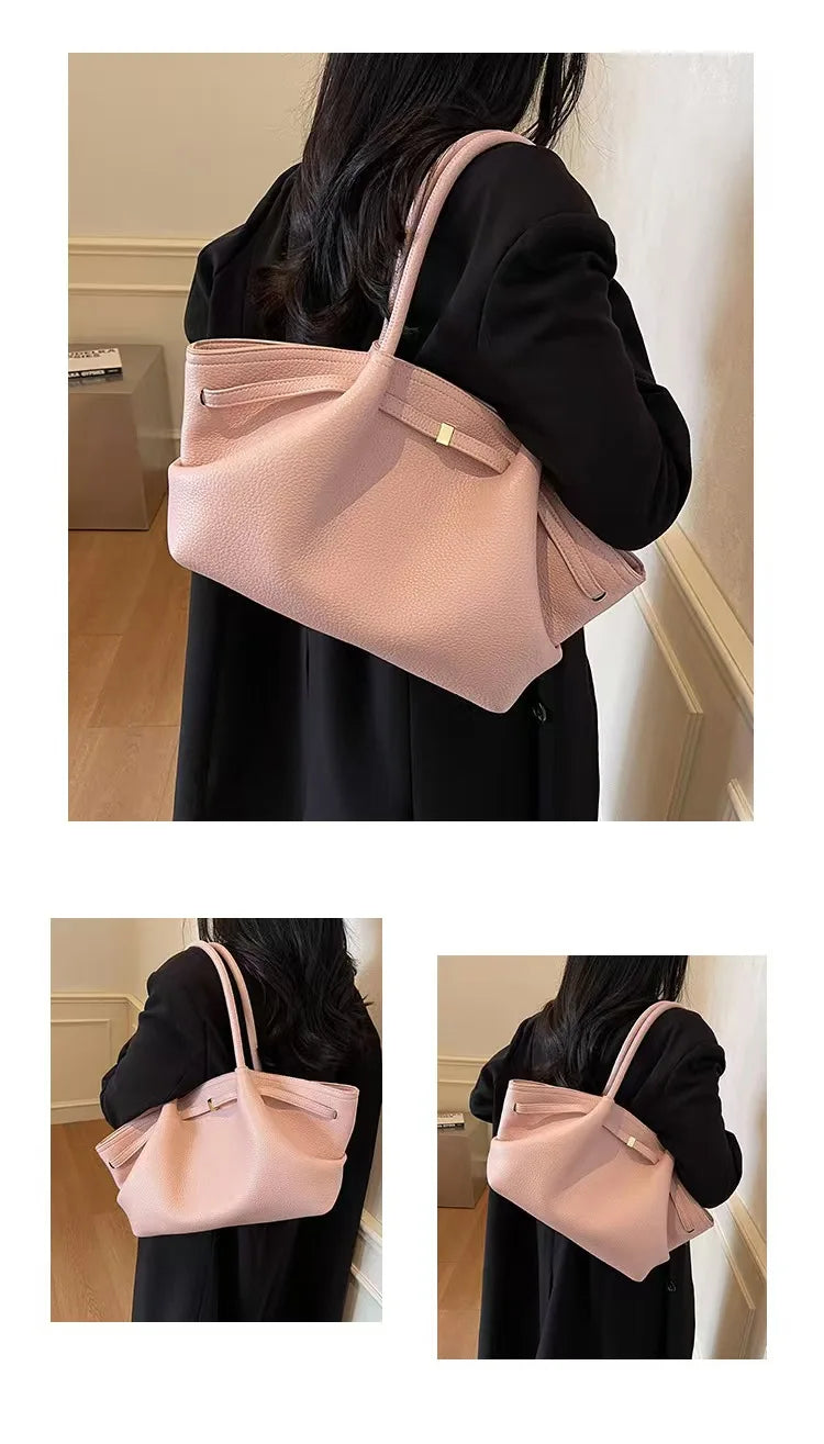 Sac à main tote bag cuir PU motif Litchi – Grande Capacité MYNELIA