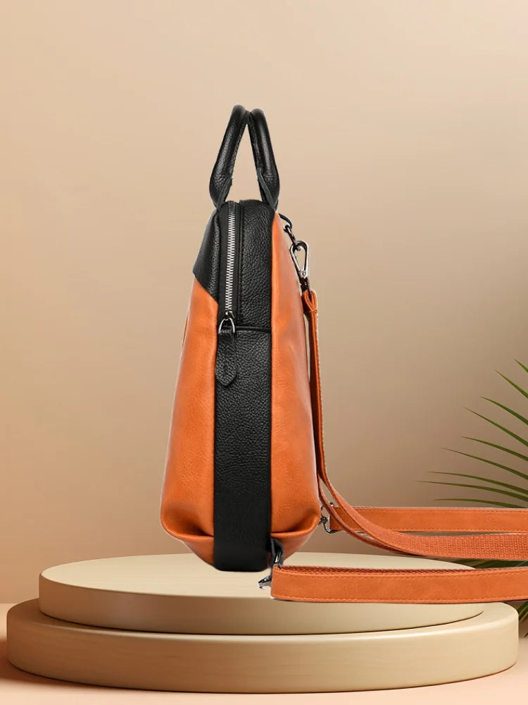 Sac à dos cuir véritable–Broderies Patchwork élégant MYNELIA