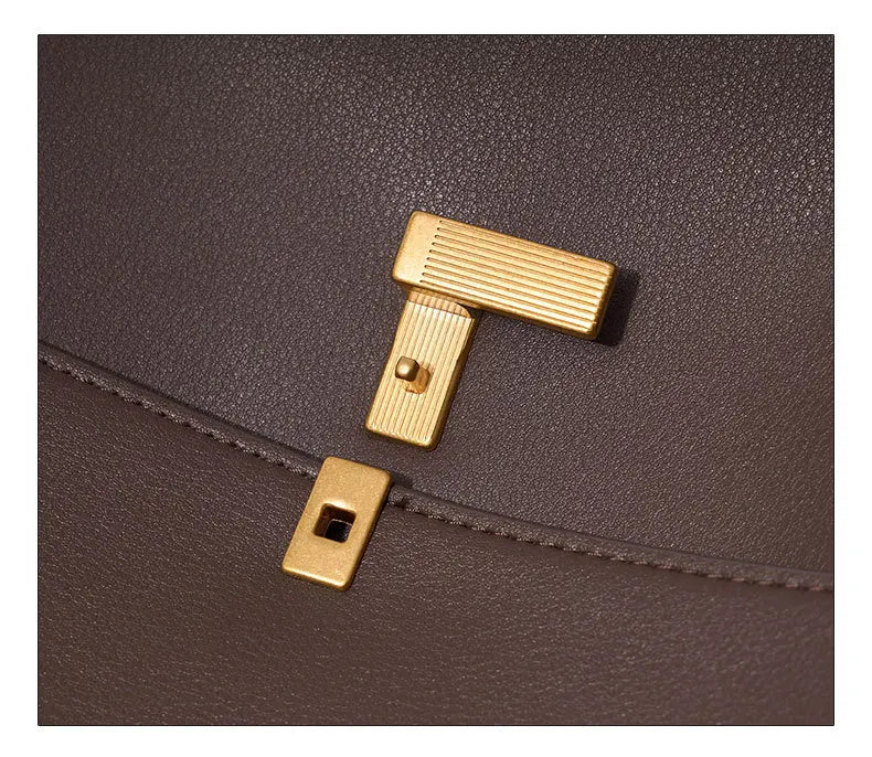 Sac Rabat Cuir Véritable Chaîne Dorée Verrou Flap