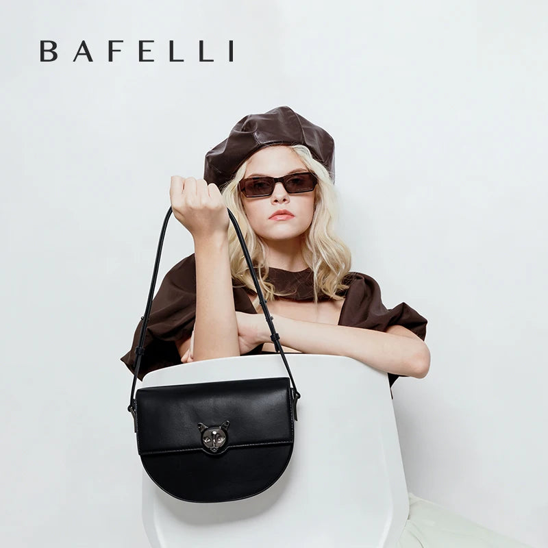 Sac selle en cuir véritable – Cadenas décoratif,Poche rabat