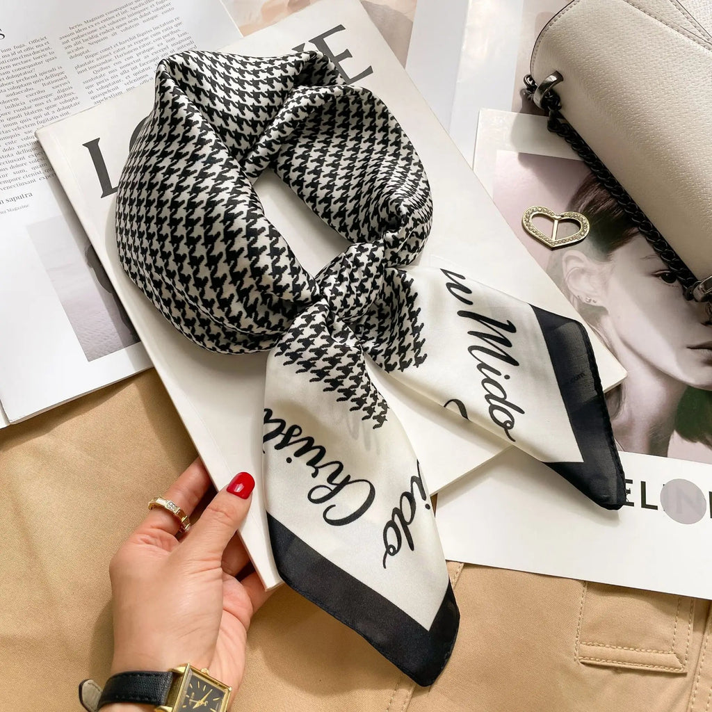70cm Neckerchief Female Luxury Square Scarf for Women Silk Feeling Shawl Satin Hijab Wraps Hair Bands Ribbon Headband Bandann MYNELIA