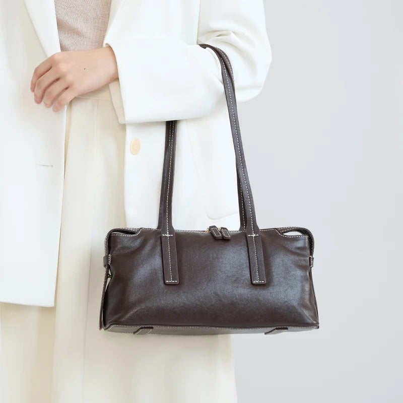 Sac Satchel Slim Cuir Oil Wax Couture Contrastée