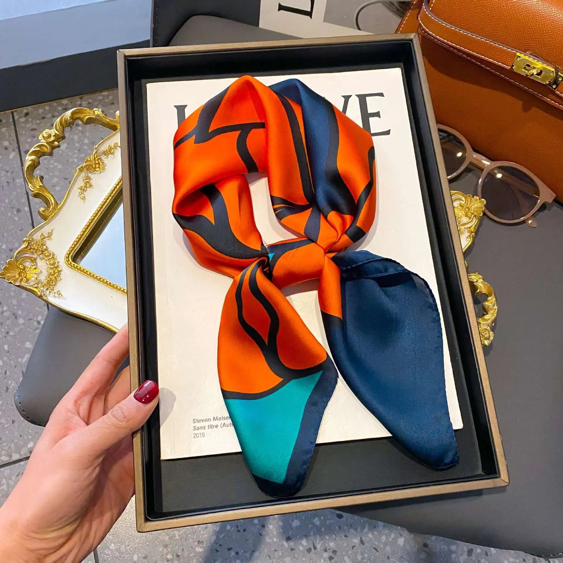 Fashion Luxury Brand 70cm Silk Square Scarf Women Satin Neck Tie Female Hair Bandana Headkerchief Shawl Wrap Hijab Echarpe MYNELIA