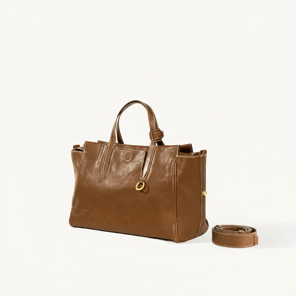 Sac à main tote en cuir véritable tanné végétal — Élégance & Caractère MYNELIA