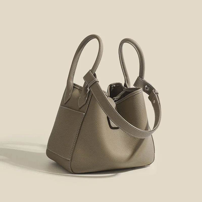Genuine Leather Women's Shoulder bag niche design fashion lady's basket bag soft cowhide bucket bag handbag for women MYNELIA