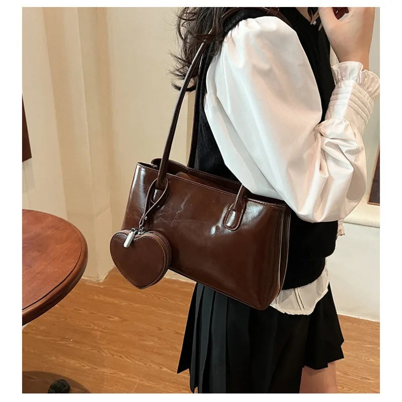 Women's Handbag Retro Tote Bag High End Shoulder Bag Large Capacity, Solid Color Simple Underarm Square Bag MYNELIA