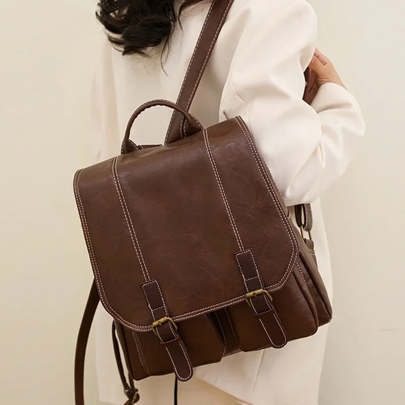 Sac à Dos Vintage en Cuir Souple – Grande Capacité, Mixte & Intemporel MYNELIA