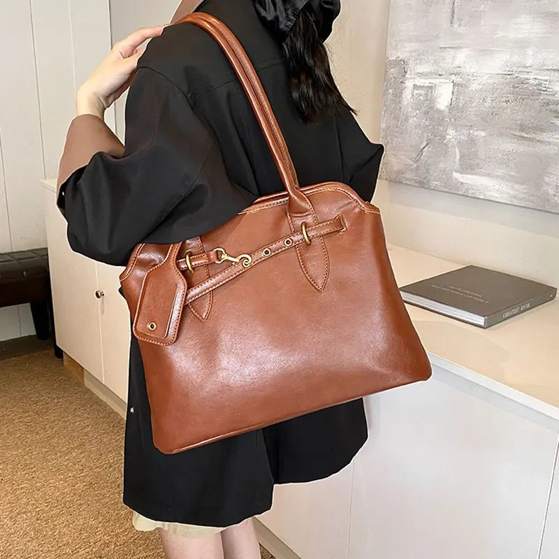 Sac Tote Cabas Vintage cuir PU Souple Grande Capacité