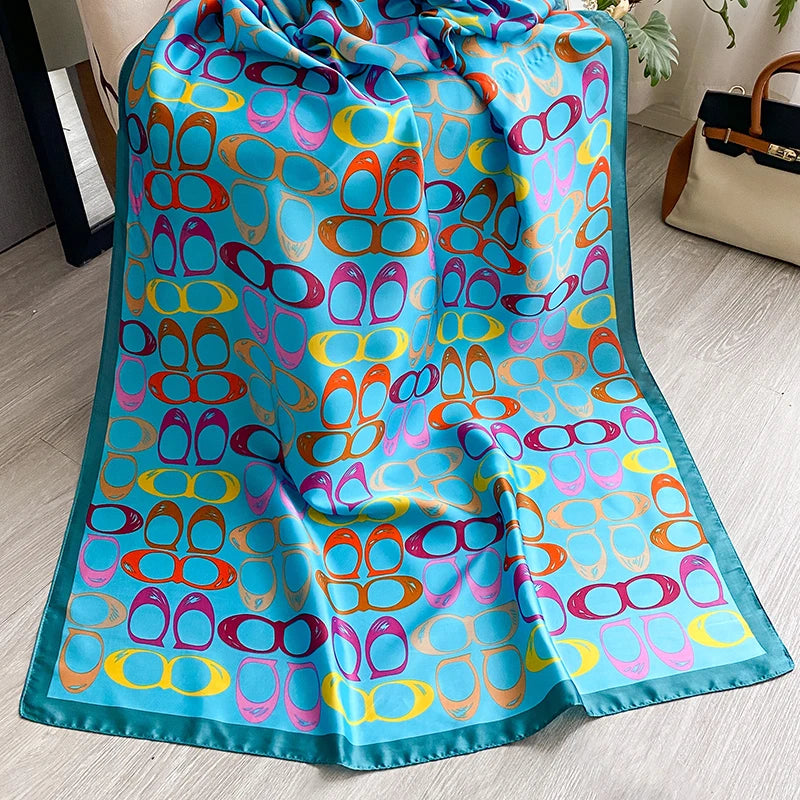 Foulard rectangulaire satiné à motifs anneaux – 180 × 90 cm