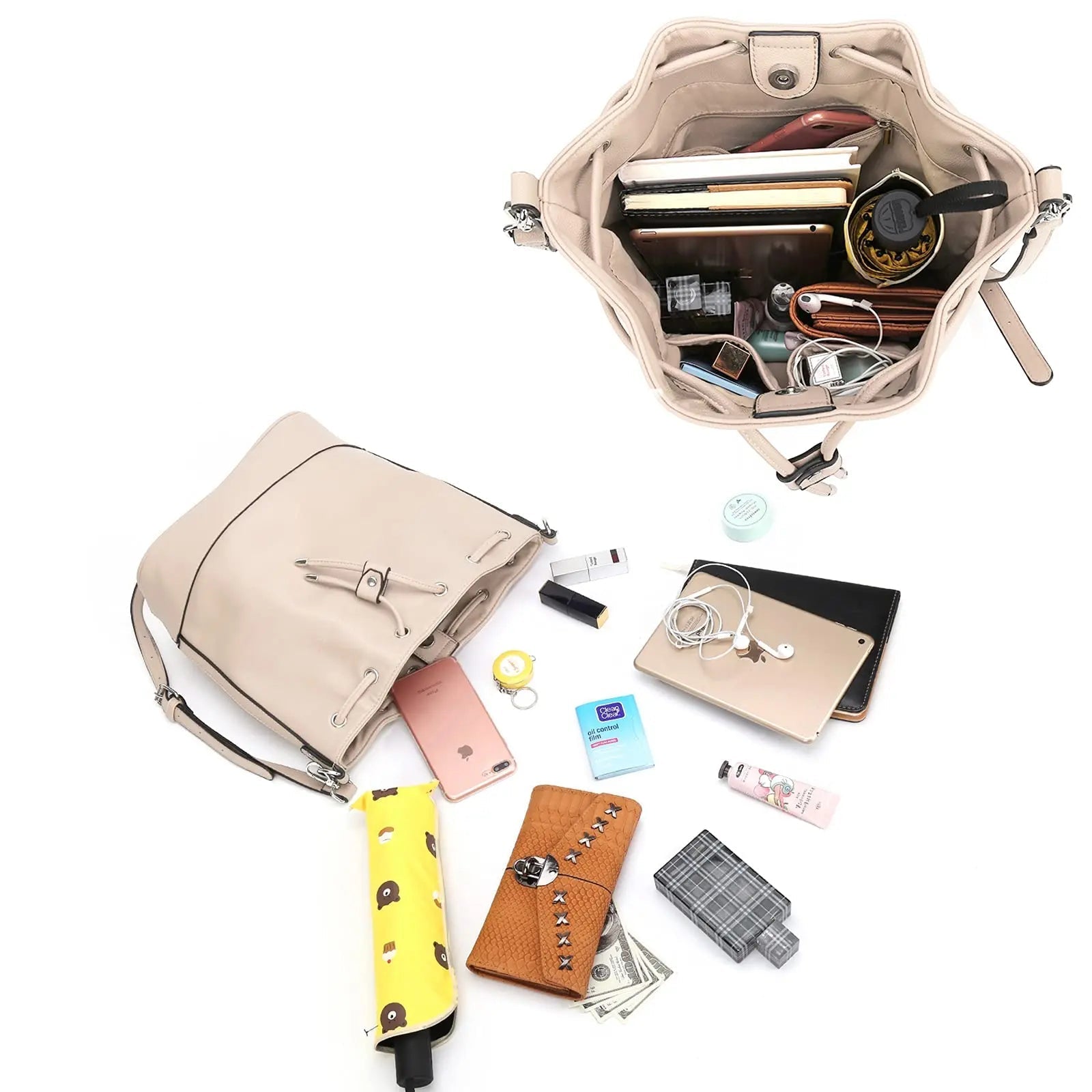 Sac seau Femme en cuir PU Froncé – Cordon & Fermeture Magnétique MYNELIA