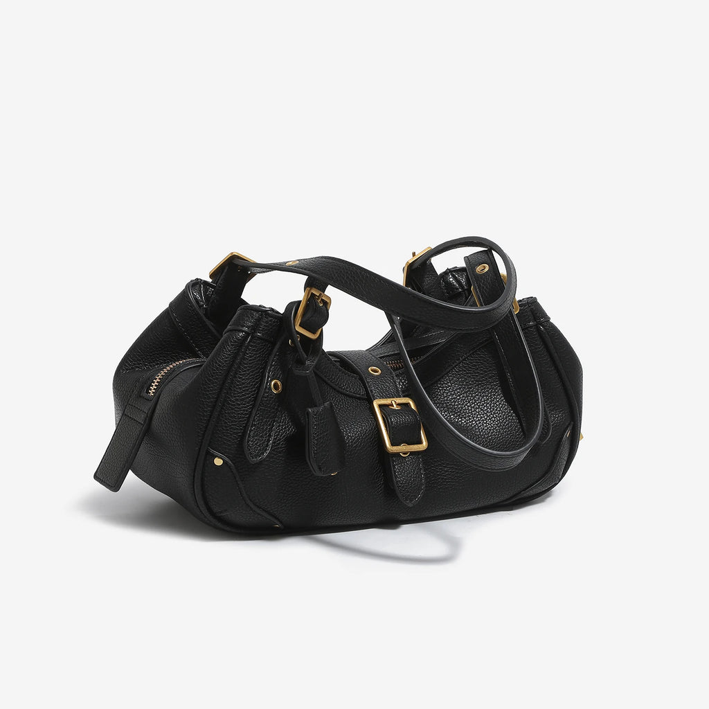 Sac épaule vintage esprit biker en cuir PU
