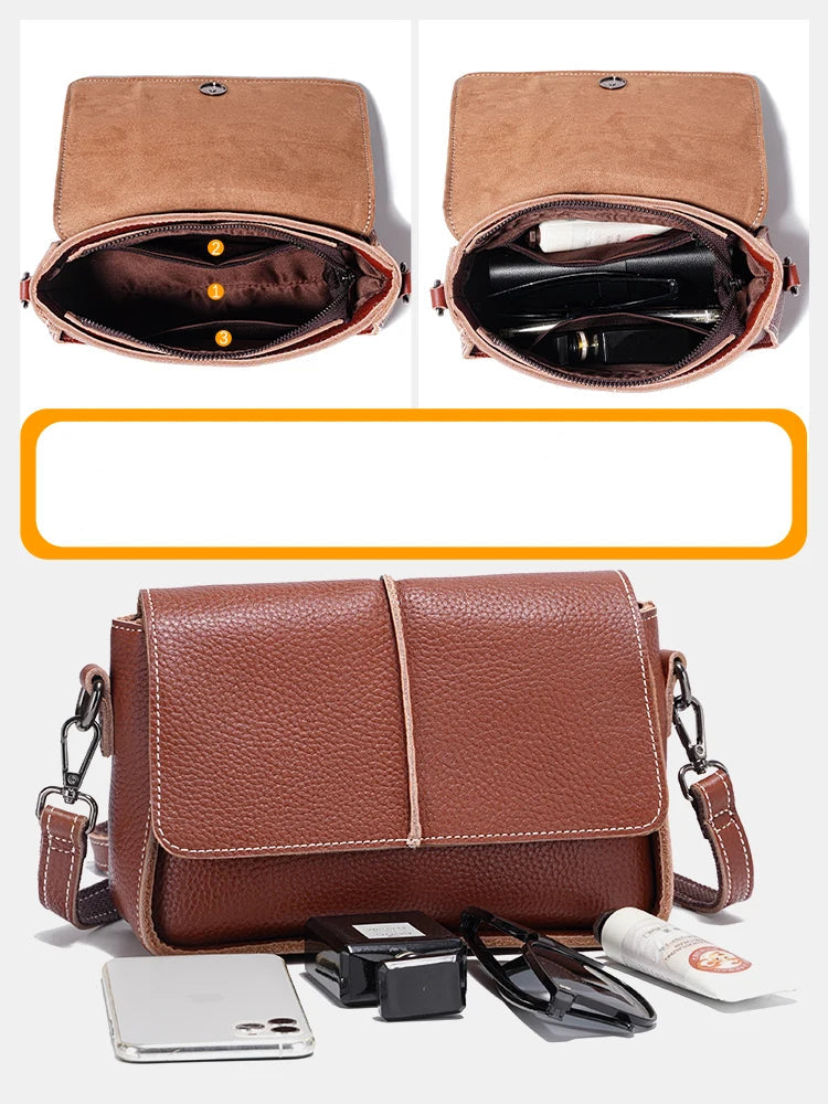 Sac bandoulière cuir véritable –Pochette Carrée Rabat Style Rétro MYNELIA