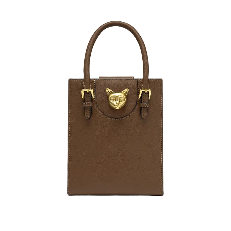 Sac box cuir véritable – Verrou décoratif structure rigide