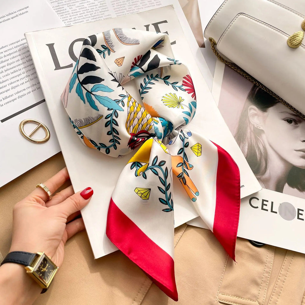 70cm Neckerchief Female Luxury Square Scarf for Women Silk Feeling Shawl Satin Hijab Wraps Hair Bands Ribbon Headband Bandann MYNELIA