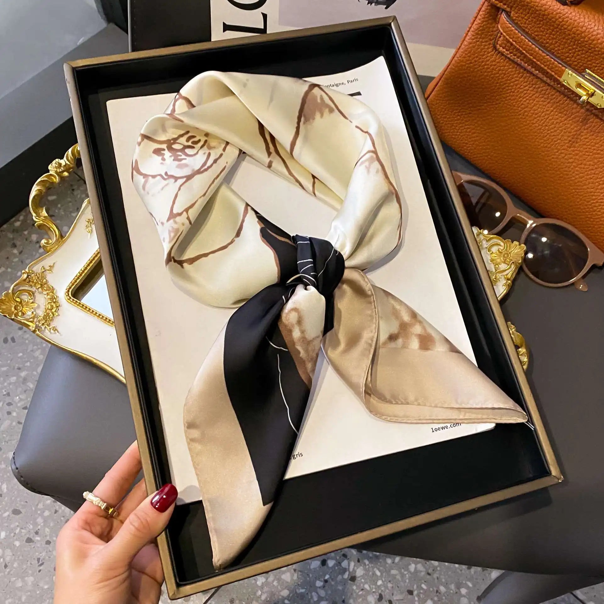 Fashion Luxury Brand 70cm Silk Square Scarf Women Satin Neck Tie Female Hair Bandana Headkerchief Shawl Wrap Hijab Echarpe MYNELIA