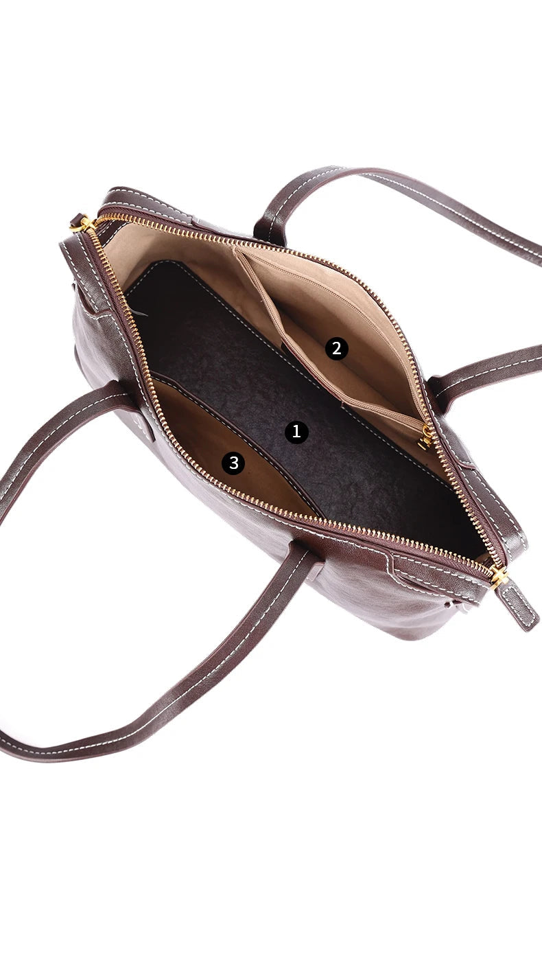 Sac Satchel Slim Cuir Oil Wax Couture Contrastée