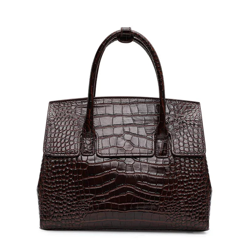 Sac à main cuir véritable embossé brillant –Style bureau chic