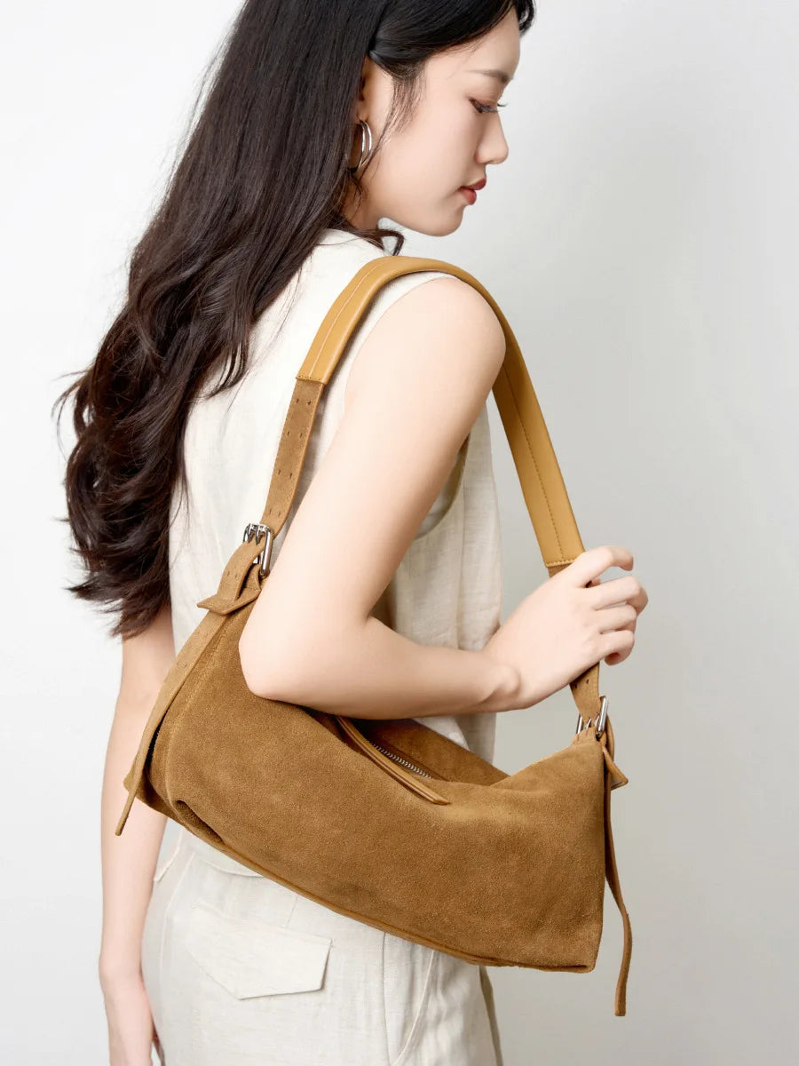 Sac à main en daim cuir véritable-Style Coréen,Large Bandoulière,Luxe Léger MYNELIA
