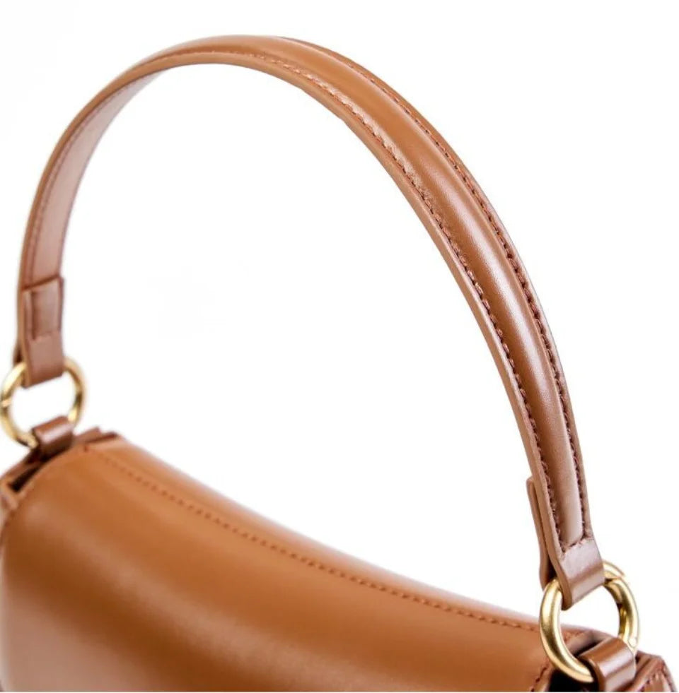 Handtasche aus echtem Rindsleder für Damen, unifarbene, modische Pendler-Umhängetaschen, klassische, niedliche Clutch, funktionelle Satchels