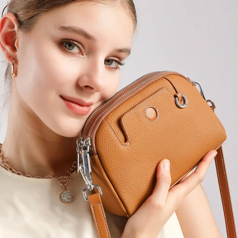 Mini sac coquille femme en cuir de vache véritable – 18 × 6 × 14 cm
