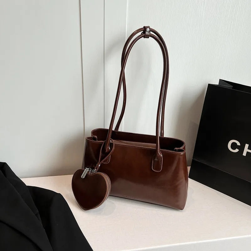 Women's Handbag Retro Tote Bag High End Shoulder Bag Large Capacity, Solid Color Simple Underarm Square Bag MYNELIA