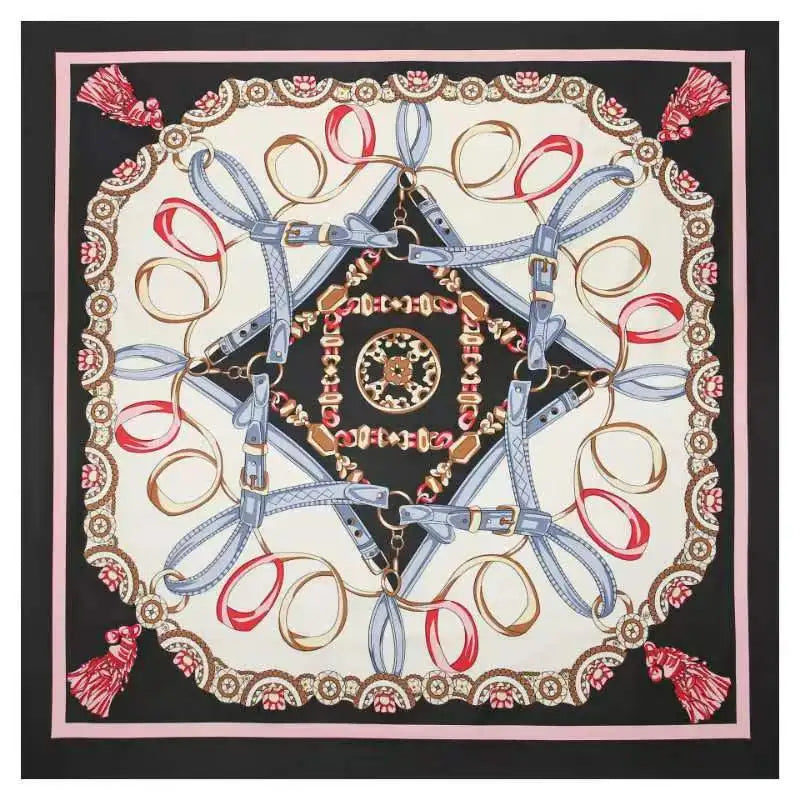 130*130cm 100% Twill Seidenschal Damen Luxus Kettendruck Strandtuch Quadratisches Kopftuch Halstuch Femme Foulard Echarpes Stolen