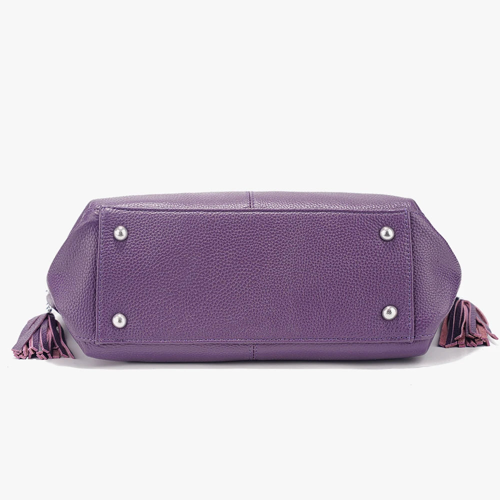 Zency Fashion Soft Real Genuine Leather Tassel Women's Handbag Ladies Shoulder Tote Messenger Hobo Bag Satchel Purple Green MYNELIA
